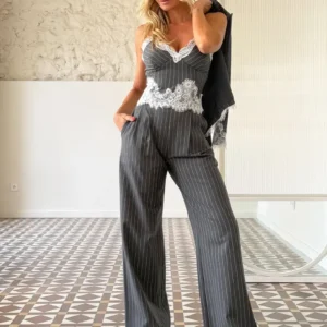 CAMALEONICA PANTALON MUJER PANTALON CRISANTEMO GRIS